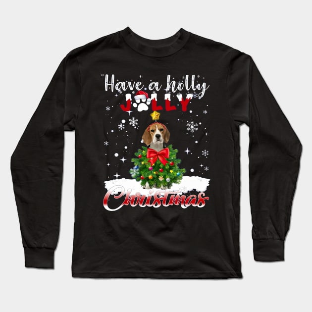 Have A Holly Jolly Christmas Beagle Dog Xmas Tree Long Sleeve T-Shirt by cyberpunk art